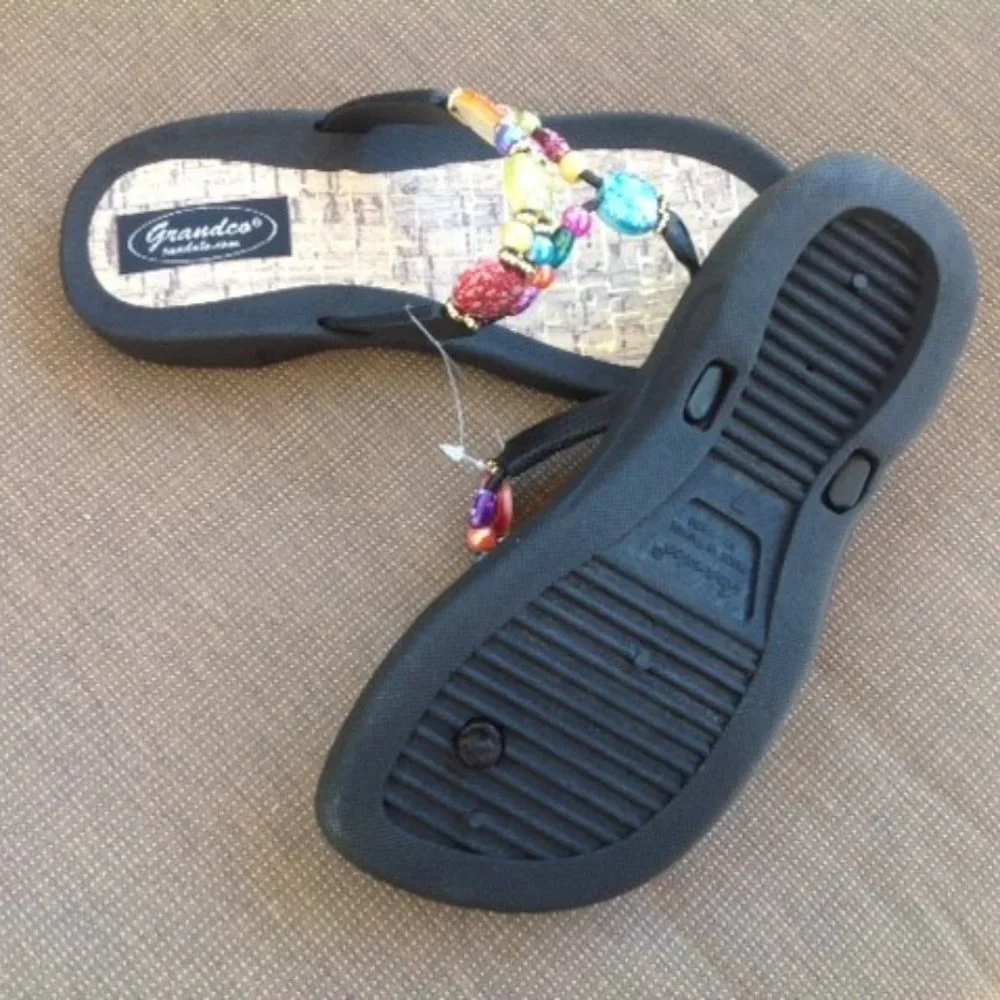 JEWELED BLACK MARBLE CORK FLIP FLOP SANDAL by Grandco - Picture 8 of 8